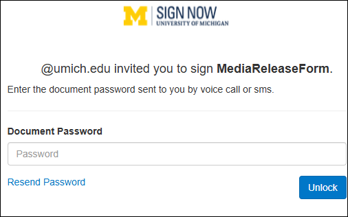 Document Password for text message option